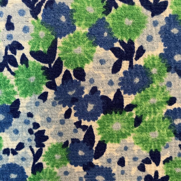 MELLODAY Vibrant Blue And Green Floral Blouse Feminine Trimmed in White Lace - Picture 5 of 6